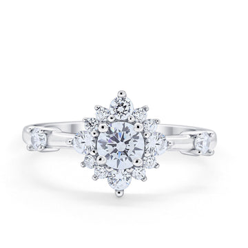 Art Deco Wedding Ring Round Simulated Cubic Zirconia 925 Sterling Silver